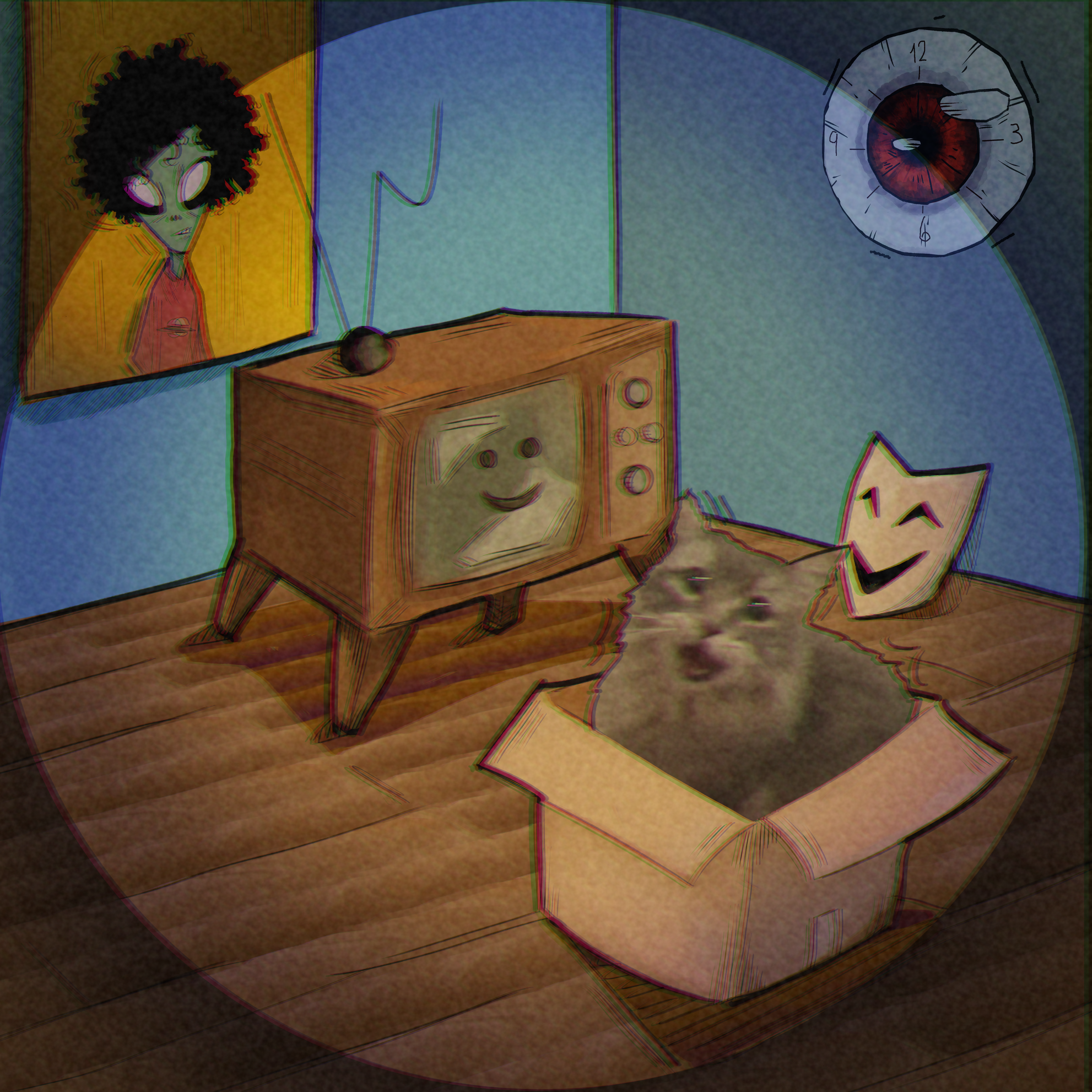EP cover — A cat in the box watching TV